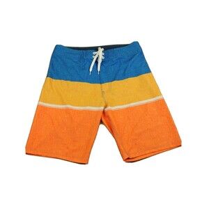 OLD NAVY CALIFORNIA Mens Sz 30 Swim Trunks Board Shorts Striped Orange Blue EUC